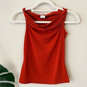 a'gaci Red Cowl Neck Sleeveless Tank